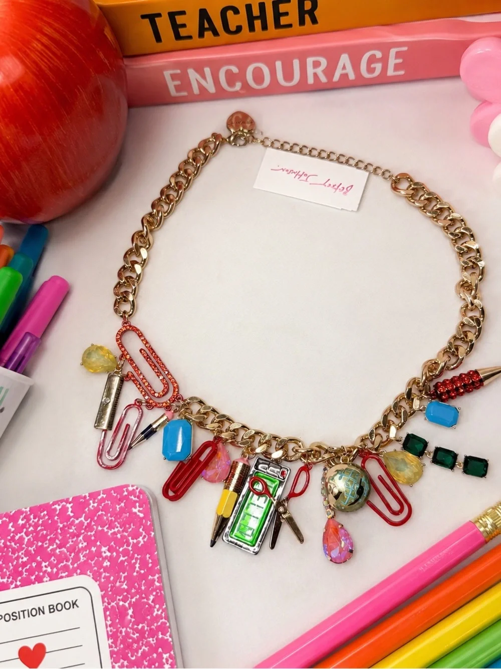 NWT Betsey Johnson Teacher School Supply Charm Necklace